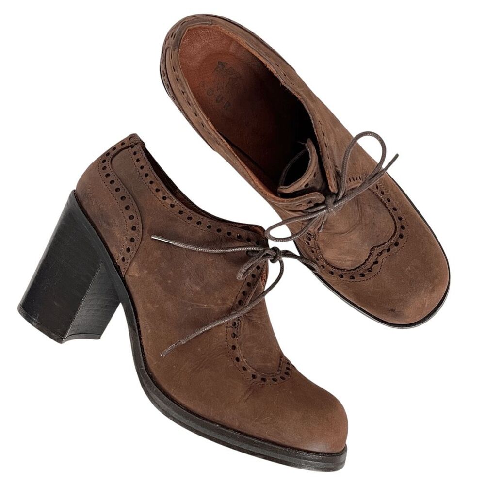 Kickers 90s Chunky Nubuck Booties Womens 8 40 Brown Lace Up Brogue Boots Y2K VTG